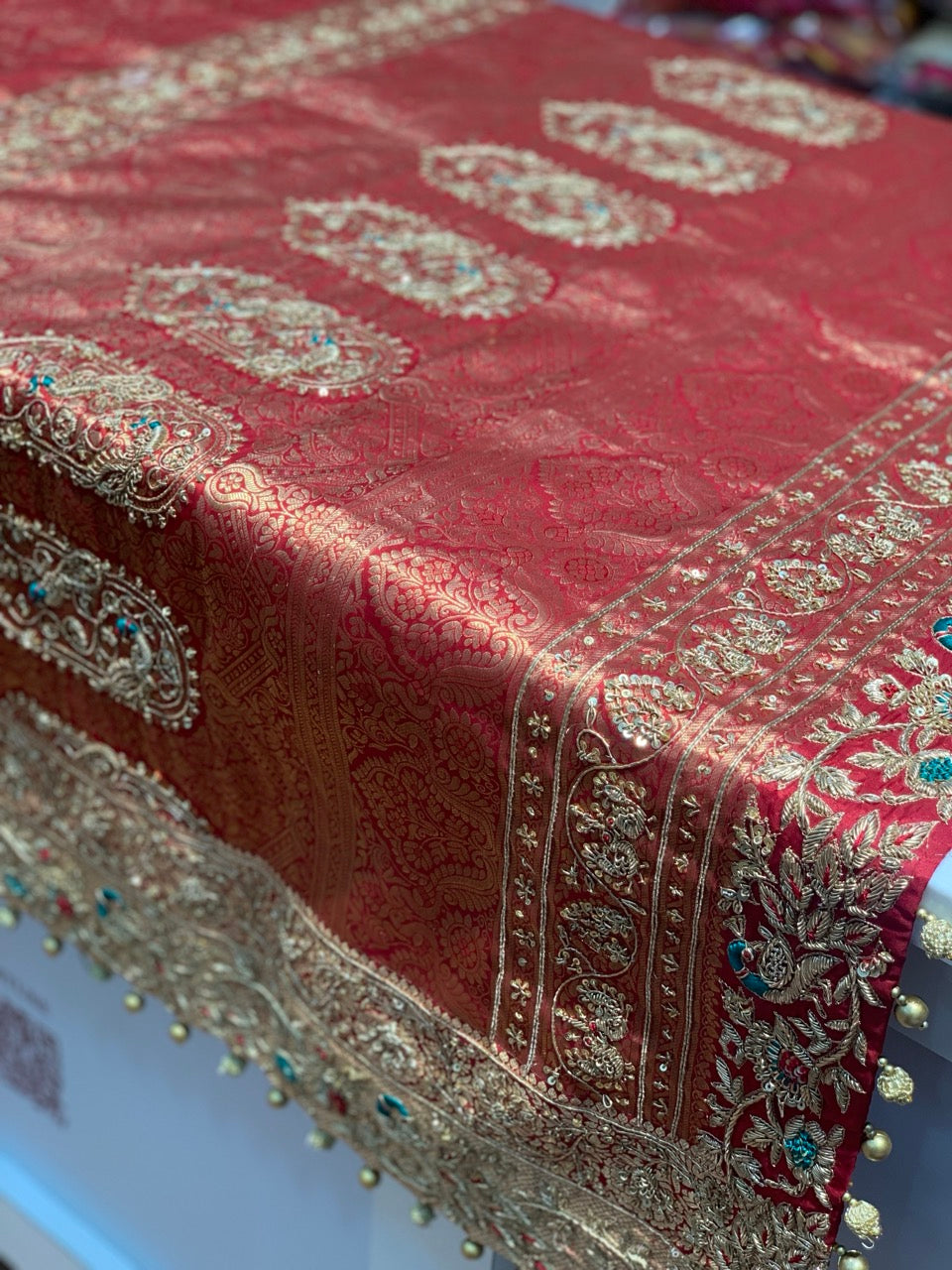 Maroon Peacock Motif Pure Silk Kanjivaram x Hand Embroidery