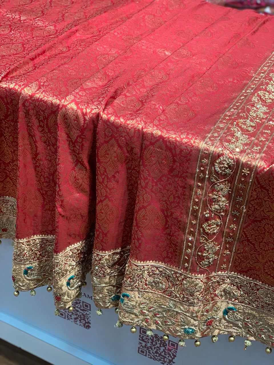 Maroon Peacock Motif Pure Silk Kanjivaram x Hand Embroidery