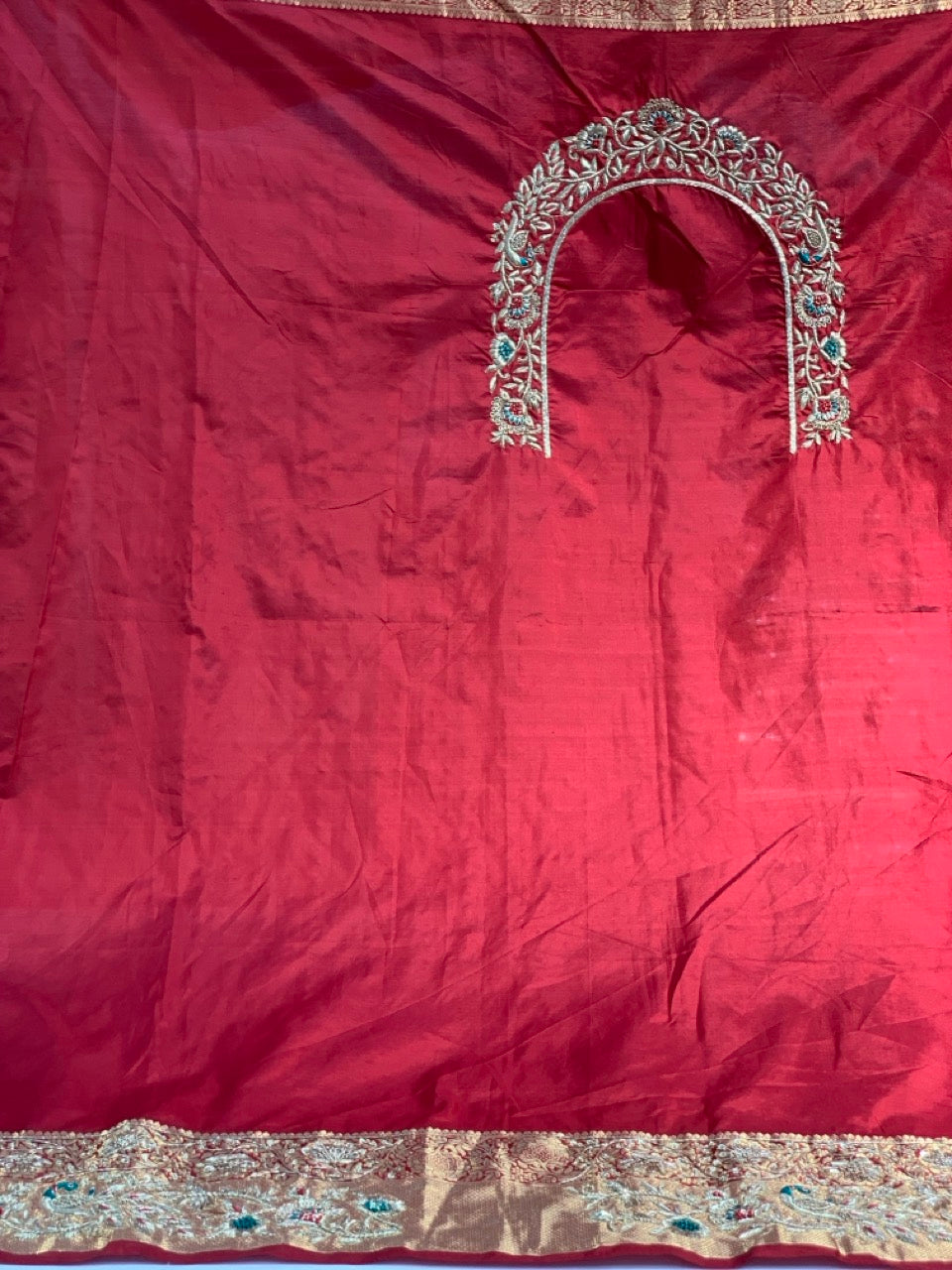 Maroon Peacock Motif Pure Silk Kanjivaram x Hand Embroidery
