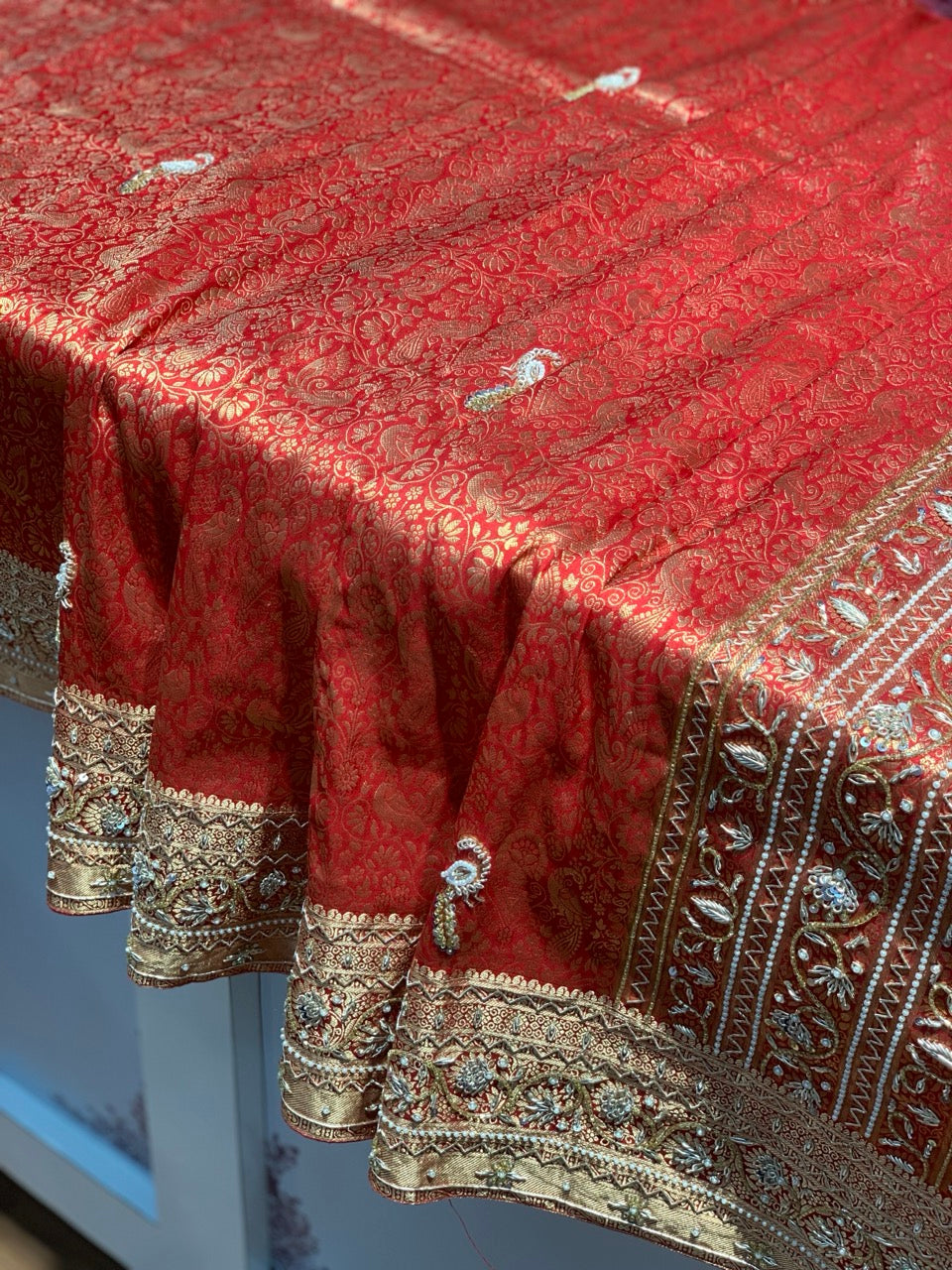 Red Bird Motif Pure Kanjivaram Silk x Hand Embroidery