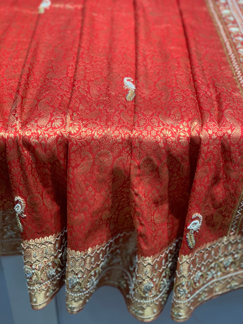 Red Bird Motif Pure Kanjivaram Silk x Hand Embroidery