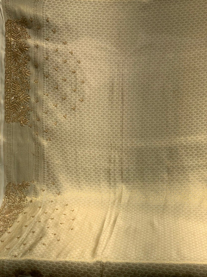 Beige Floral Jaal Tissue Brocade Silk x Hand Embroidery