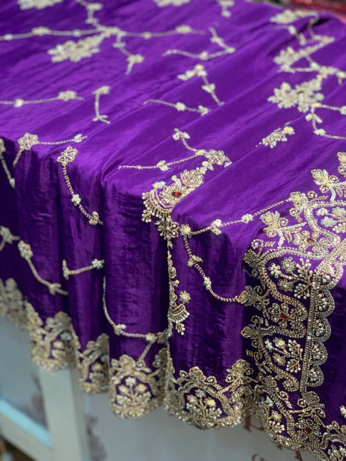 Purple Satin Silk Fancy x Hand Embroidery