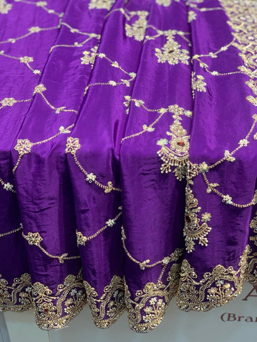 Purple Satin Silk Fancy x Hand Embroidery