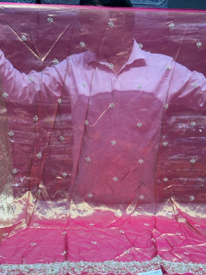 Onion Pink Tissue Silk x Hand Embroidery