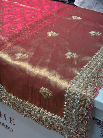 Onion Pink Tissue Silk x Hand Embroidery
