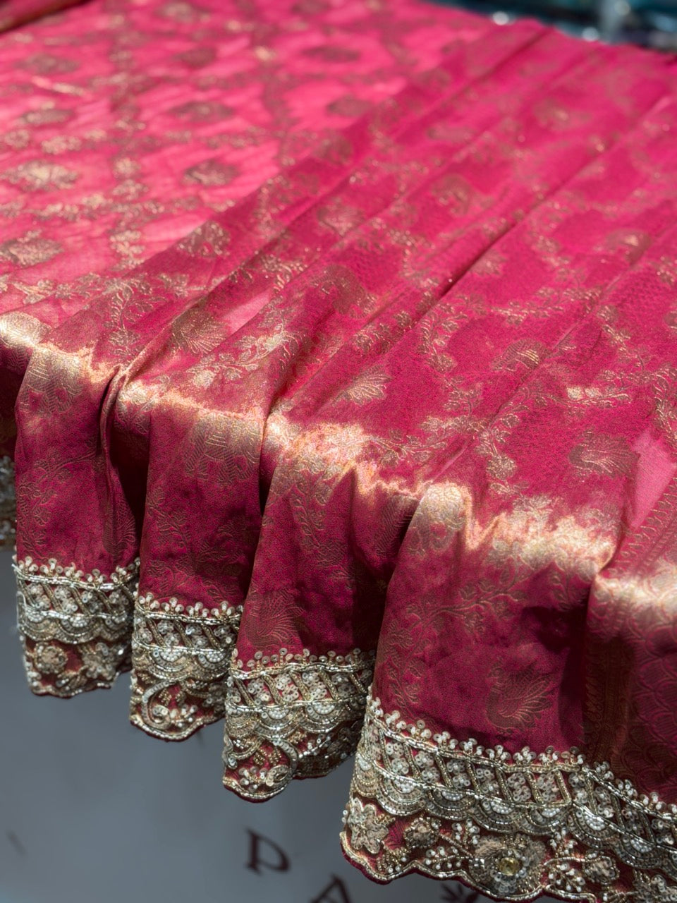 Onion Pink Tissue Silk x Hand Embroidery