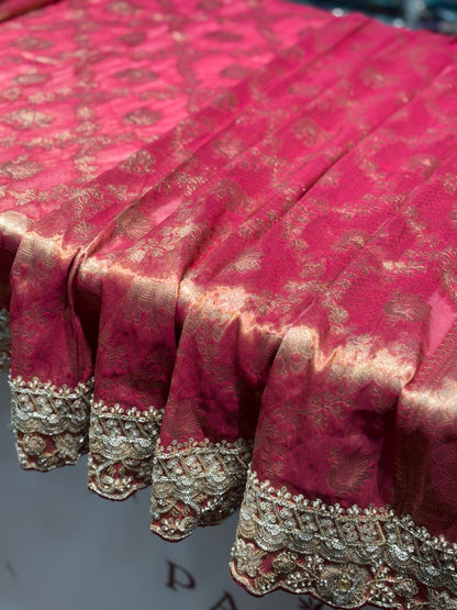 Onion Pink Tissue Silk x Hand Embroidery