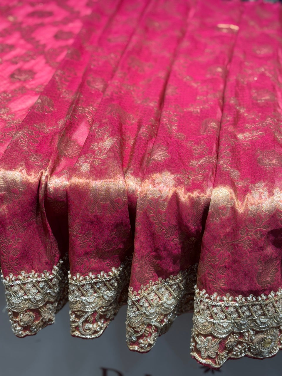 Onion Pink Tissue Silk x Hand Embroidery