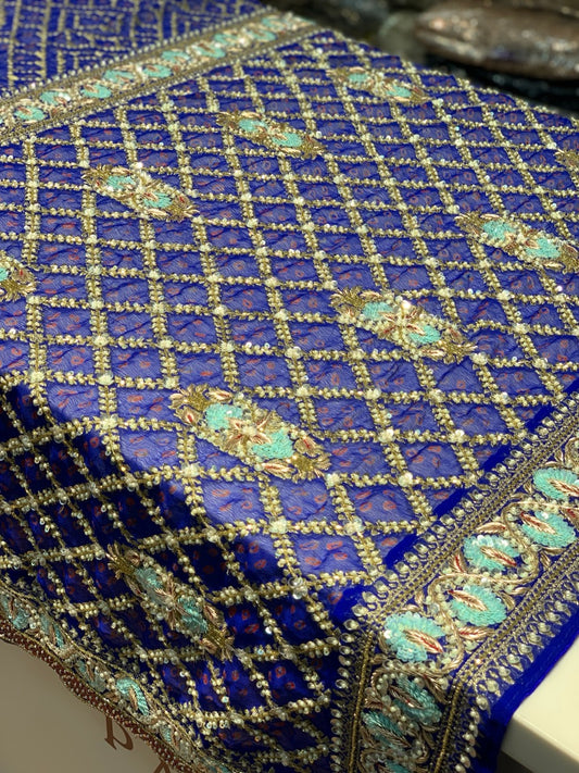 Royal Blue Bandhej x Embroidery