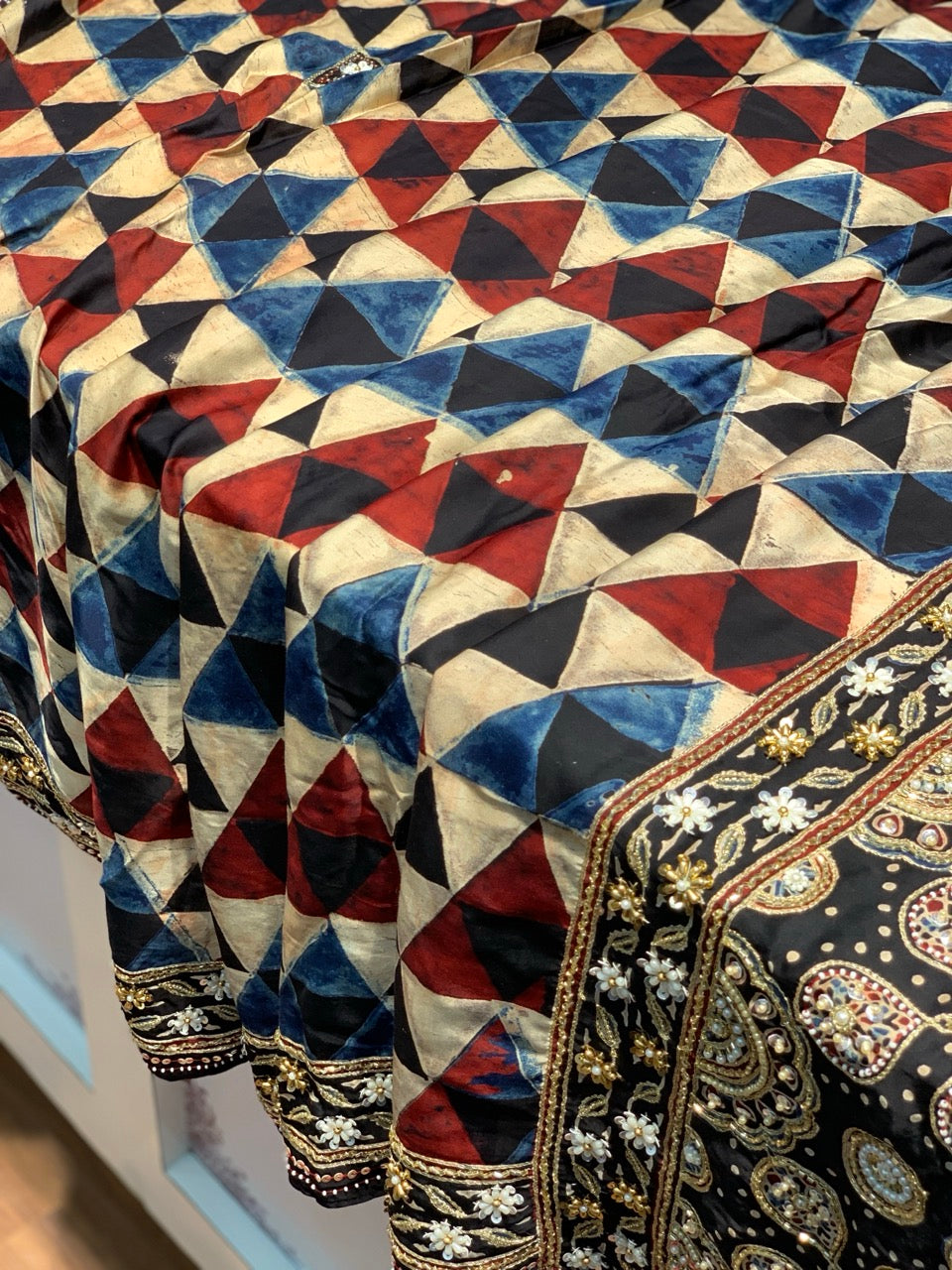 Multicolour Ajrakh x Hand Embroidery