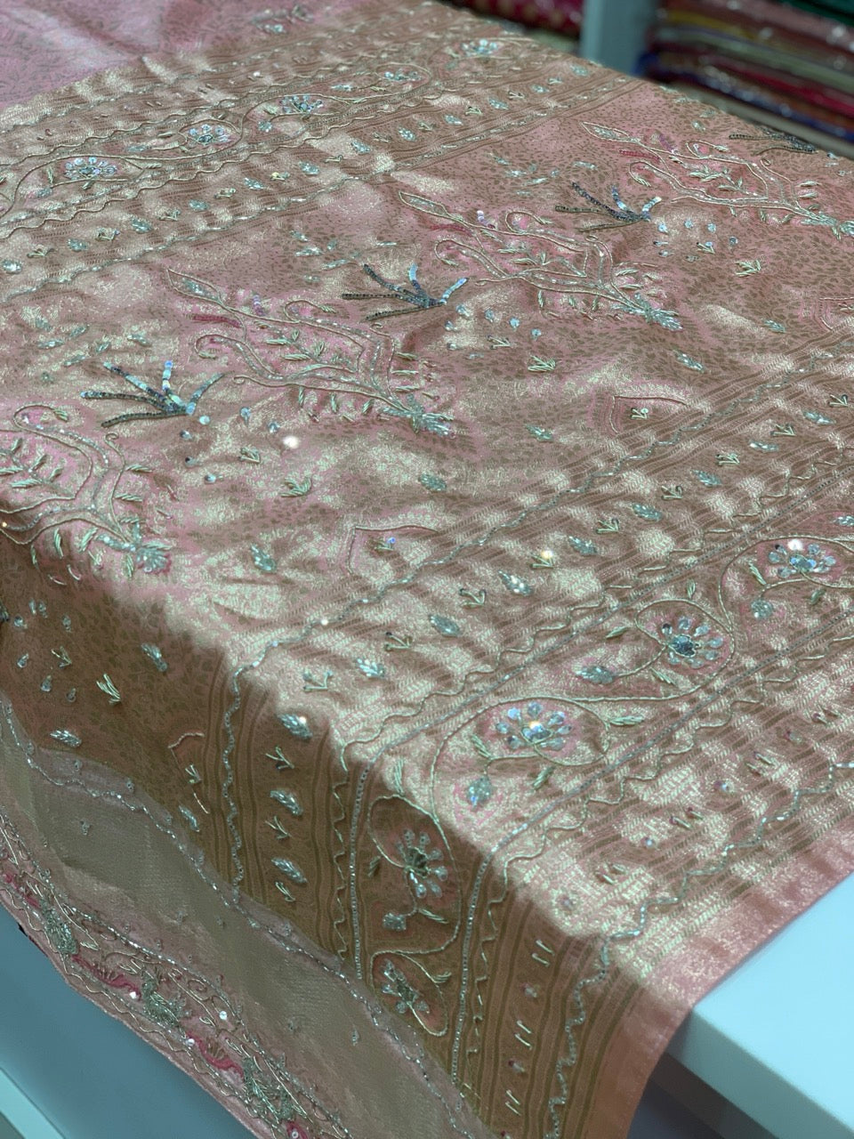 Baby Pink Kanjivaram x Hand Embroidery