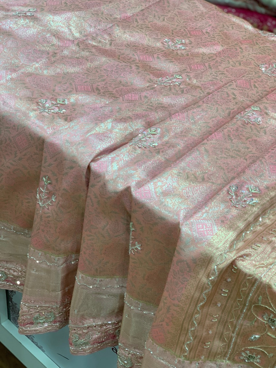 Baby Pink Kanjivaram x Hand Embroidery