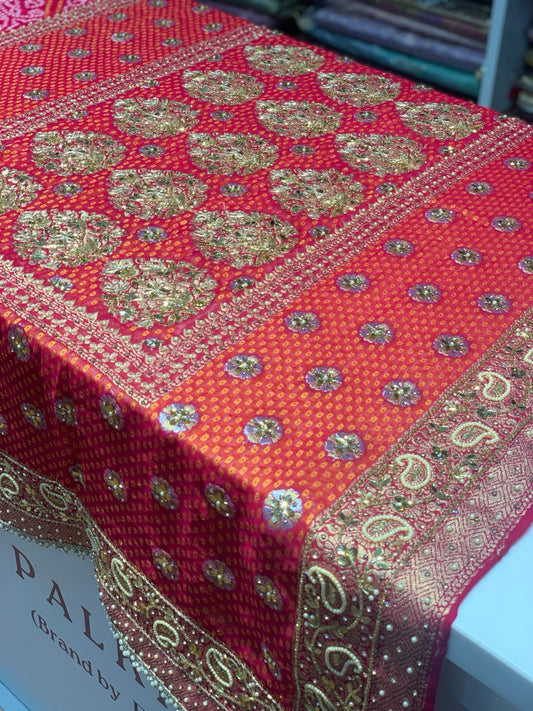 Georgette Bandhej x Hand Embroidery