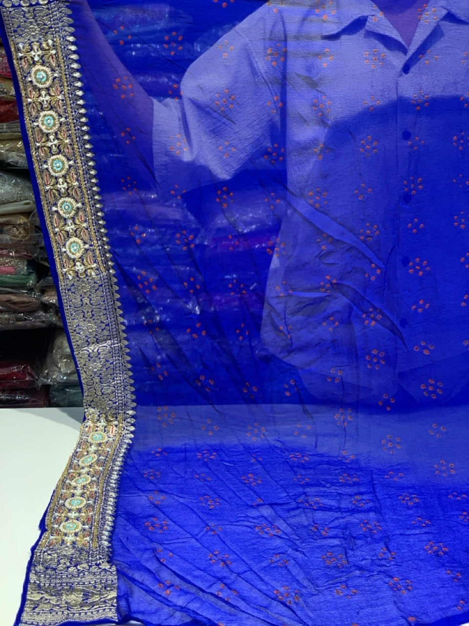 Royal Blue Bandhej x Embroidery