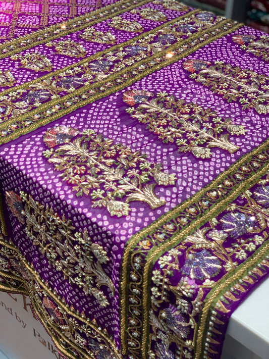 Pure Khadi Georgette Bandhej x Hand Embroidery