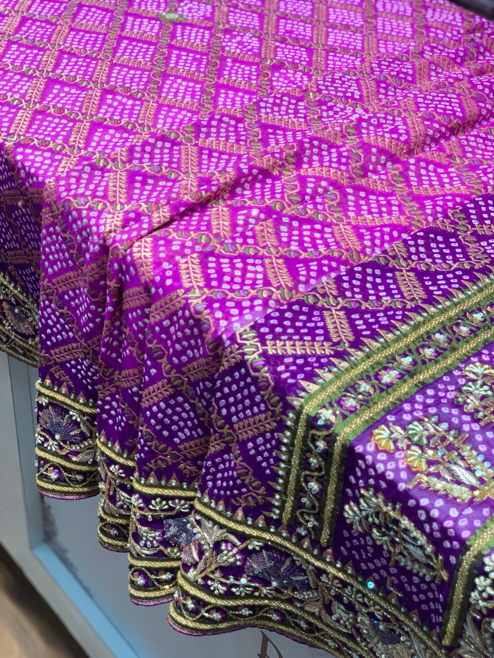 Pure Khadi Georgette Bandhej x Hand Embroidery