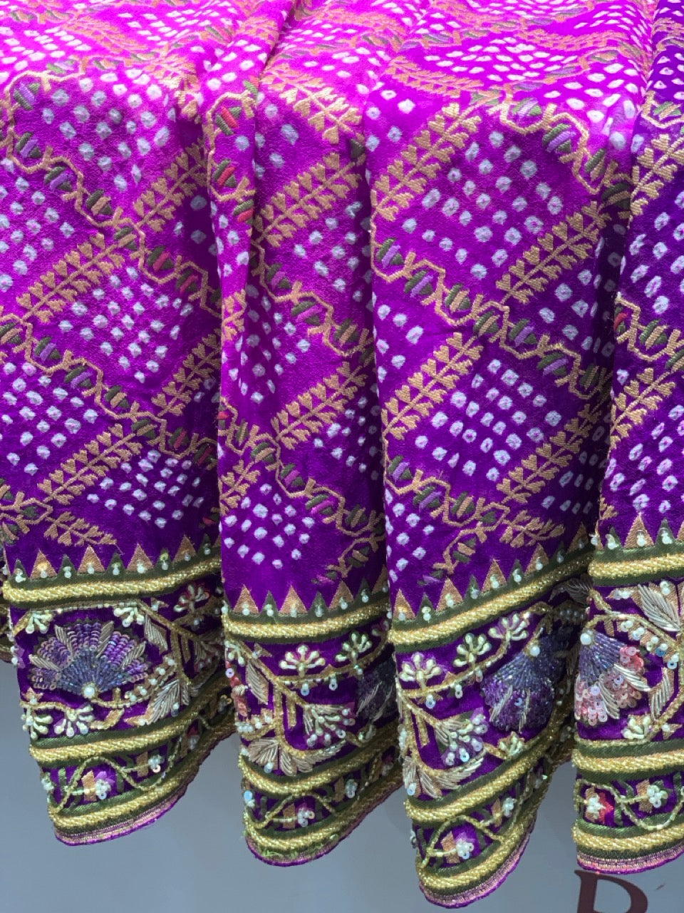 Pure Khadi Georgette Bandhej x Hand Embroidery