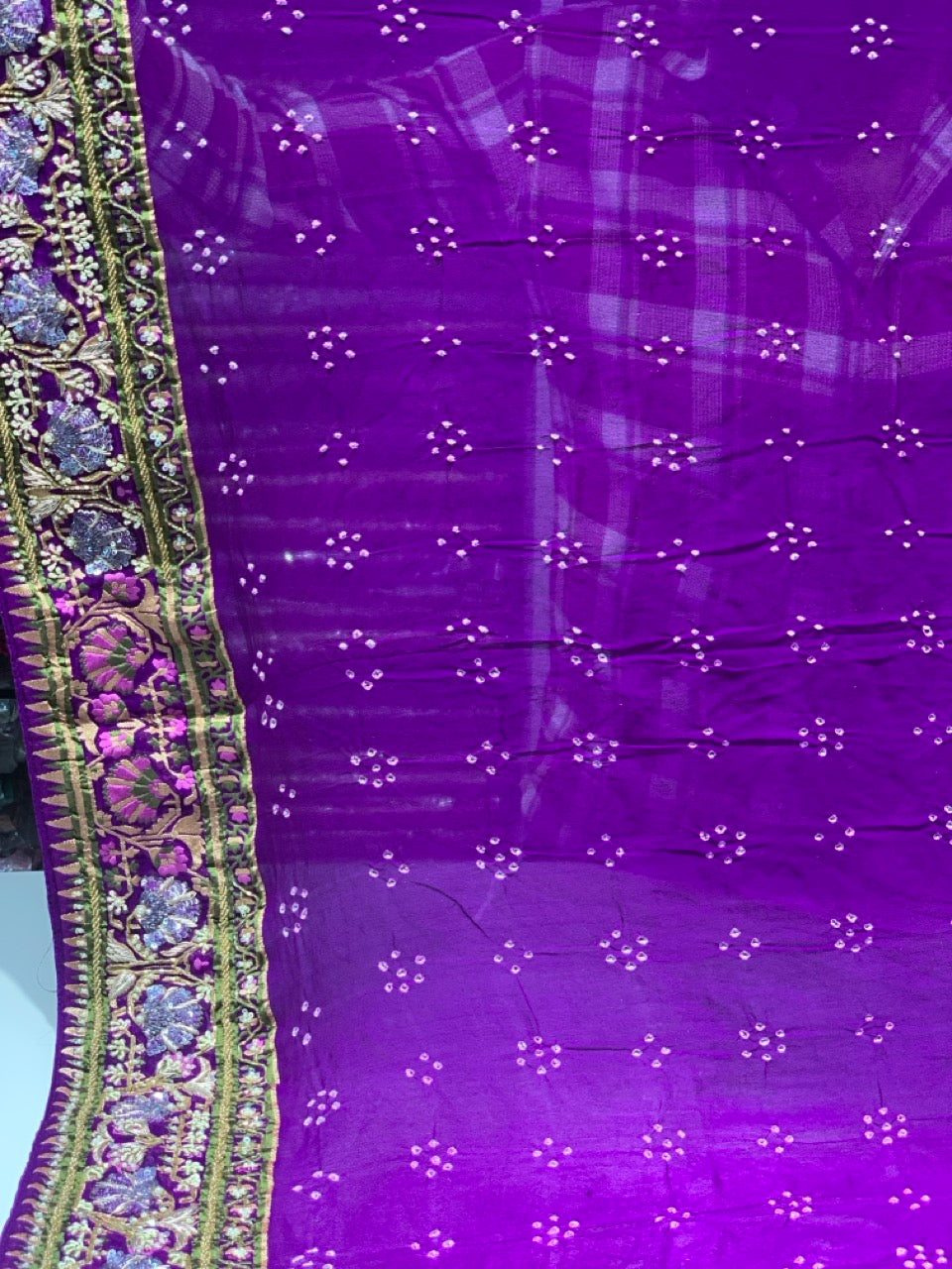 Pure Khadi Georgette Bandhej x Hand Embroidery