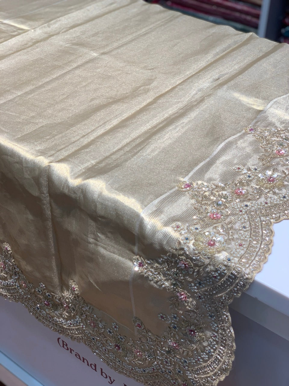 Beige Pure Tissue Kanjivaram x Hand Embroidery