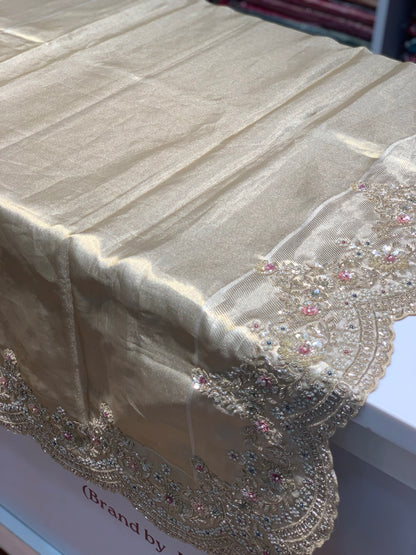 Beige Pure Tissue Kanjivaram x Hand Embroidery
