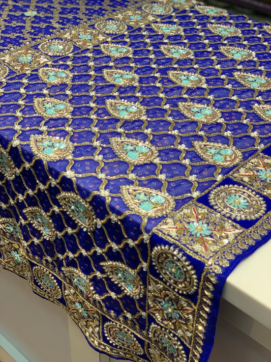 Royal Blue Bandhej x Hand Embroidery