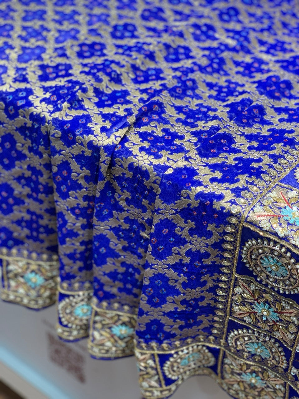 Royal Blue Bandhej x Hand Embroidery