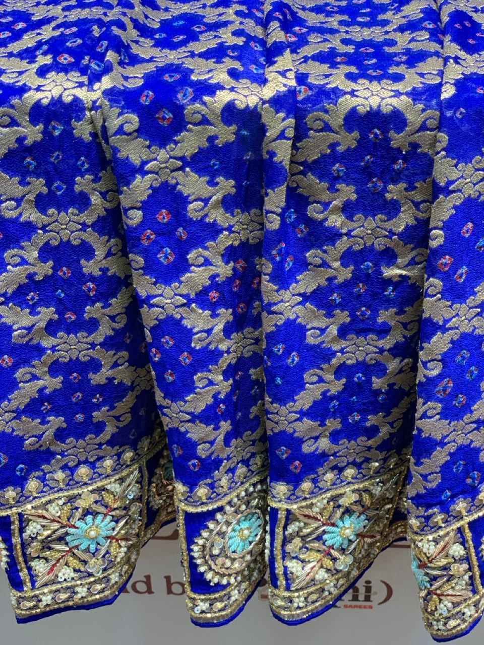 Royal Blue Bandhej x Hand Embroidery
