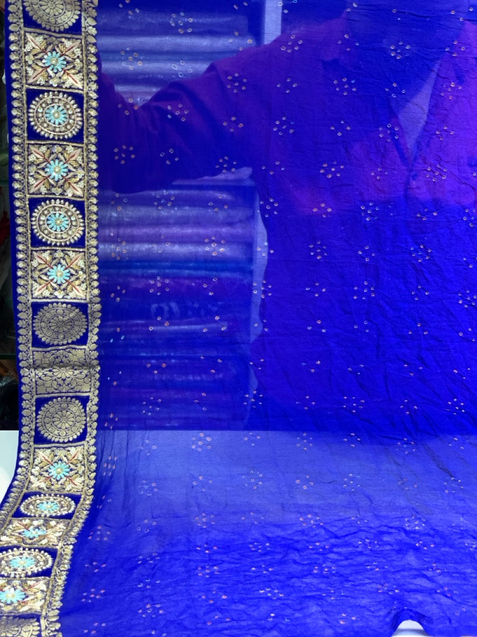 Royal Blue Bandhej x Hand Embroidery