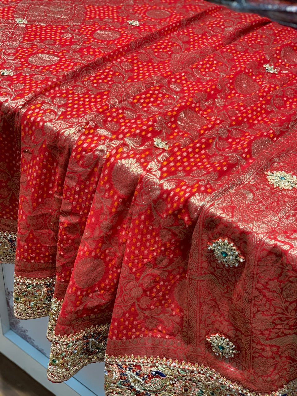 Red Bandhej x Hand Embroidery