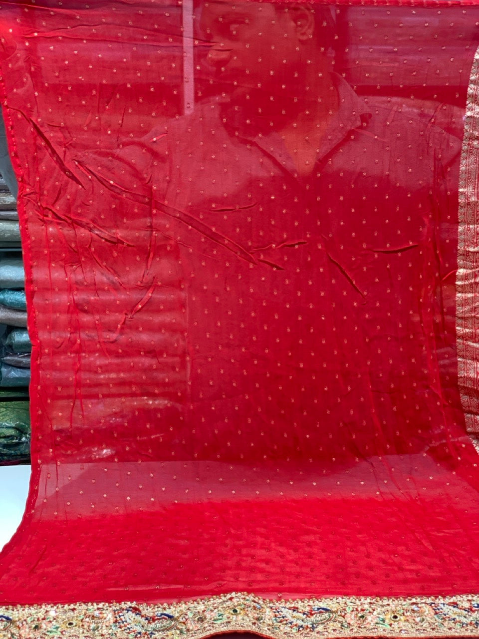 Red Bandhej x Hand Embroidery