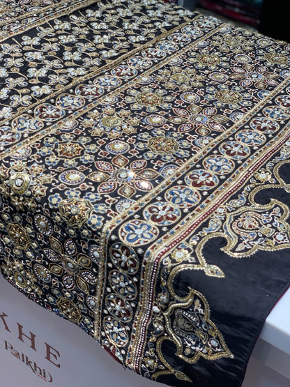 Black Ajrakh x Hand Embroidery
