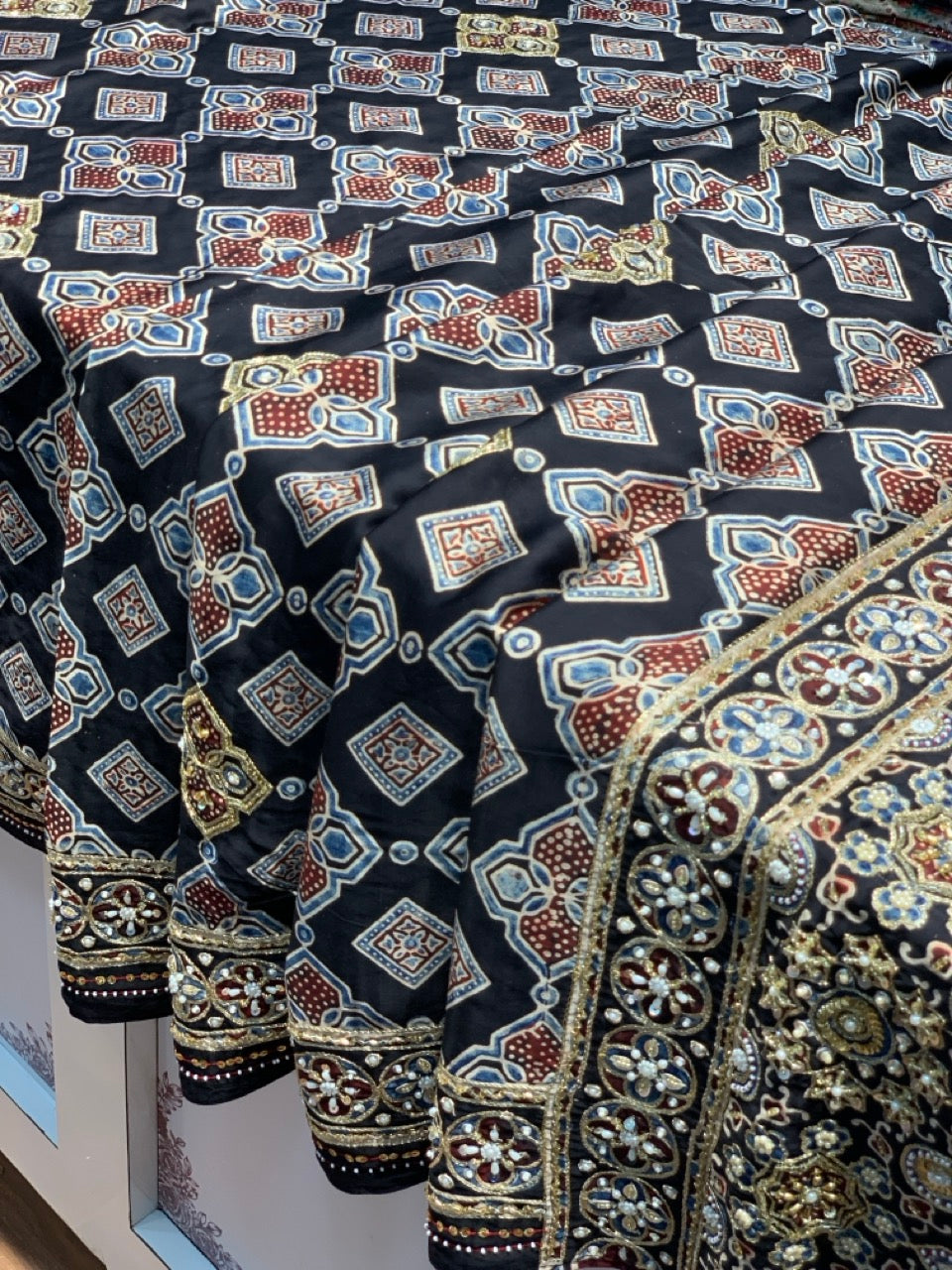 Black Ajrakh x Hand Embroidery