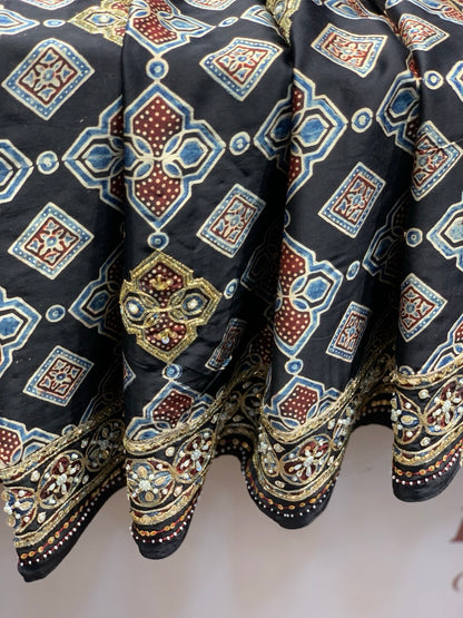 Black Ajrakh x Hand Embroidery