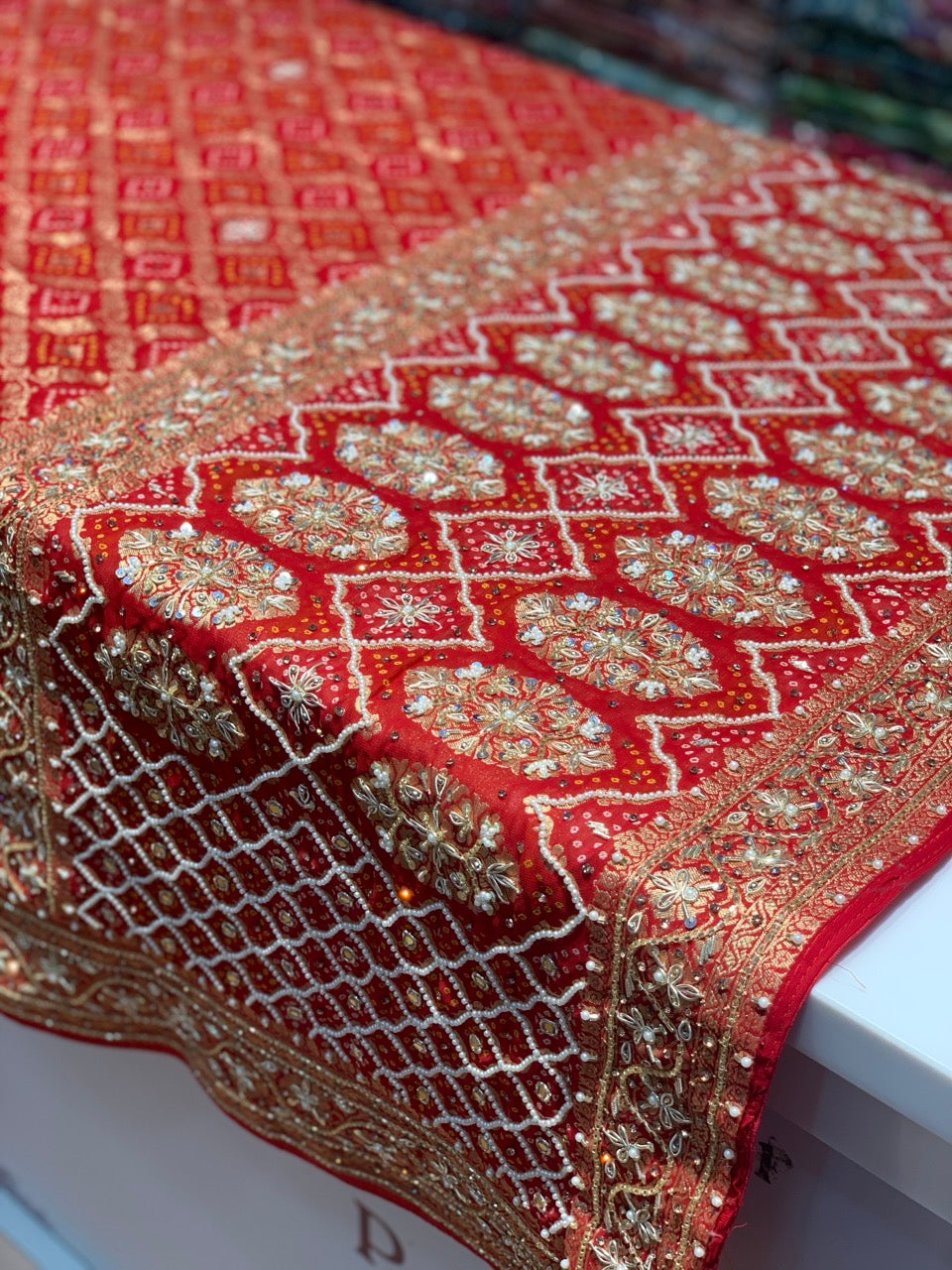Red Weaving Bandhej x Hand Embroidery