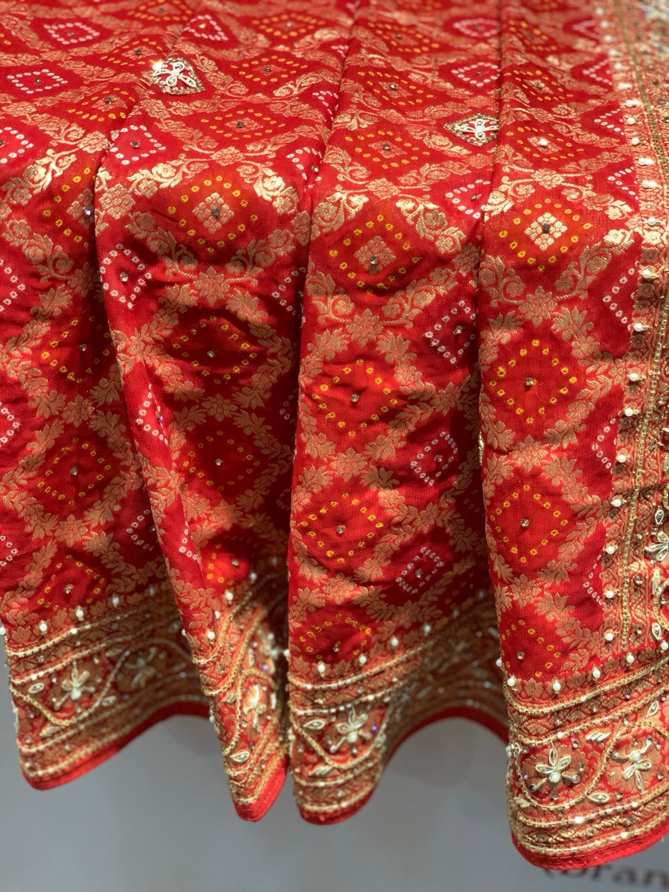 Red Weaving Bandhej x Hand Embroidery