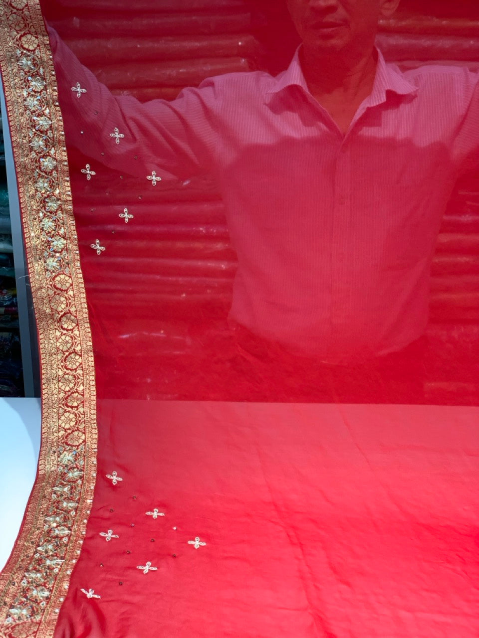 Red Weaving Bandhej x Hand Embroidery