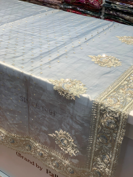 Light Blue Pure Tissue x Hand Embroidery