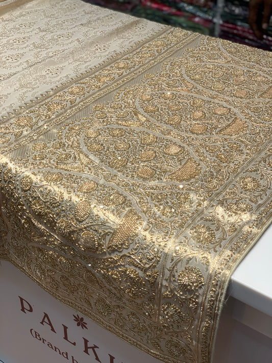 Beige Pure Tissue Silk x Hand Embroidery