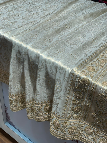 Beige Pure Tissue Silk x Hand Embroidery