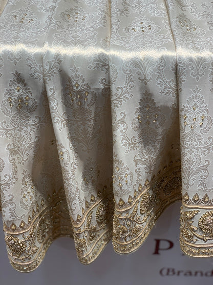 Beige Pure Tissue Silk x Hand Embroidery