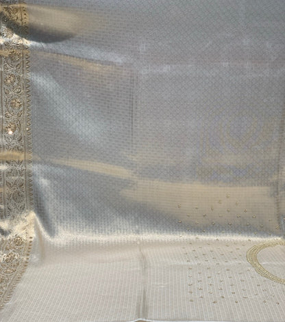 Beige Pure Tissue Silk x Hand Embroidery