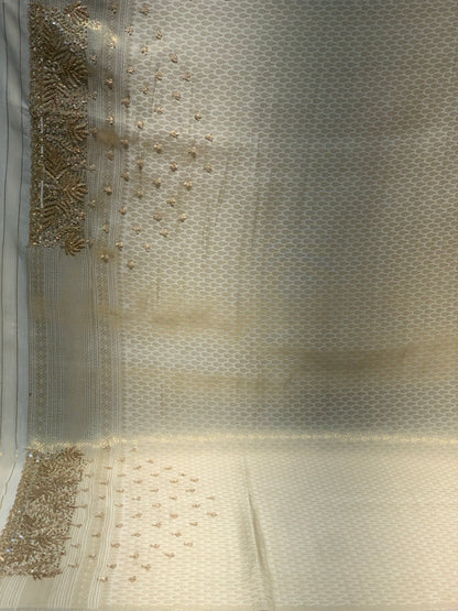 Gold Beige Tissue Silk x Hand Embroidery