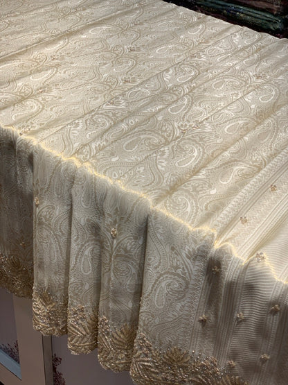 Gold Beige Tissue Silk x Hand Embroidery