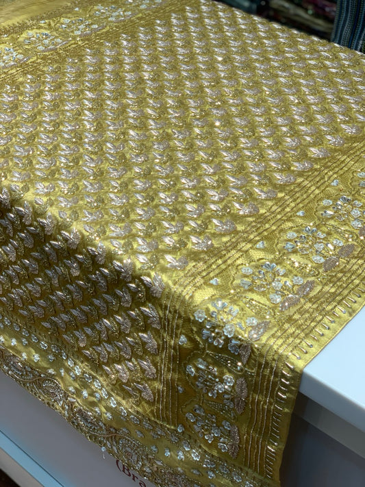 Gold Pure Kanjivaram x Hand Embroidery