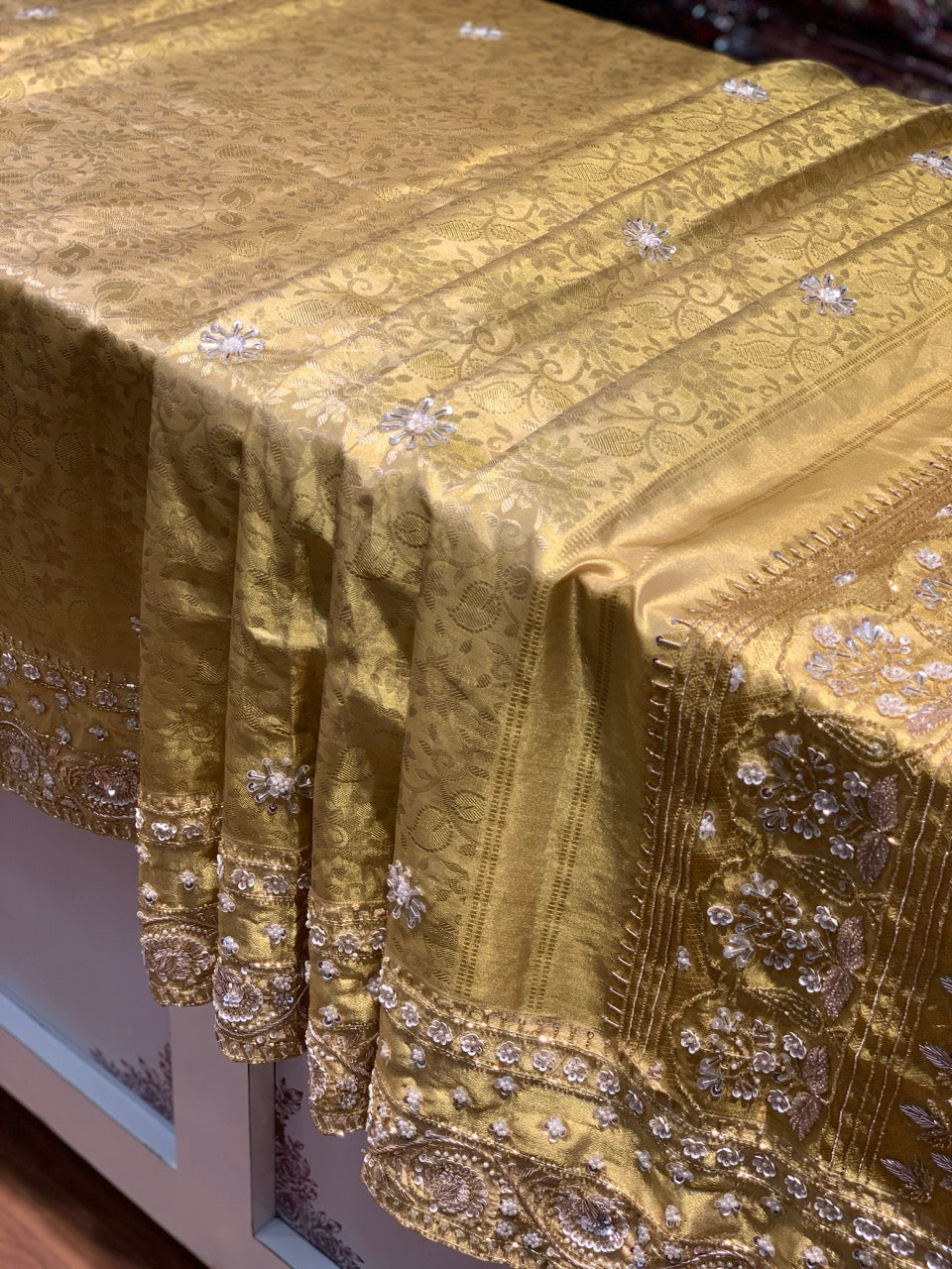 Gold Pure Kanjivaram x Hand Embroidery