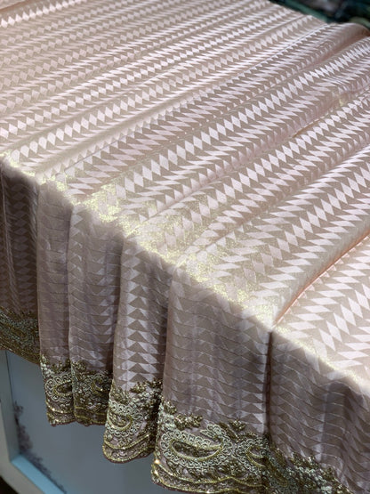 Peach Tissue Brocade Silk x Hand Embroidery