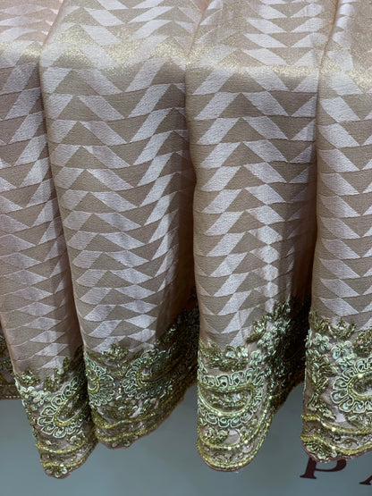 Peach Tissue Brocade Silk x Hand Embroidery