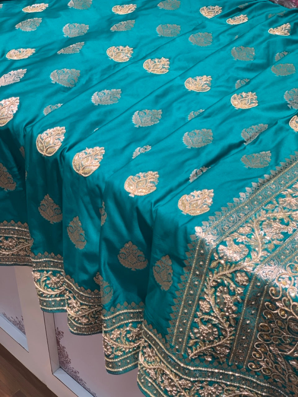 Rama Green Banarasi x Hand Embroidery