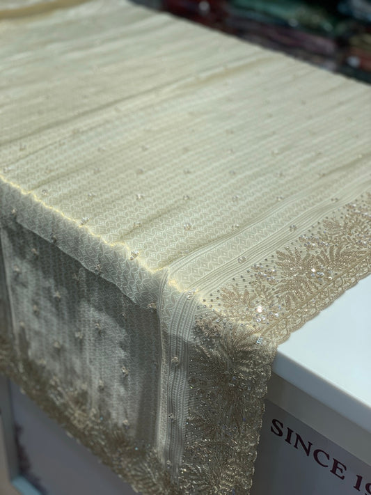 Gold Beige Tissue Silk x Hand Embroidery